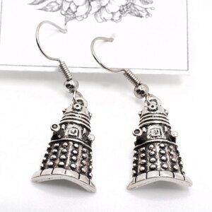 Handmade Silvertone Small Doctor Who Dalek Earrings, New